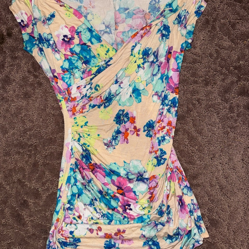 Candies woman's low cut Floral rouched  Wrap Top